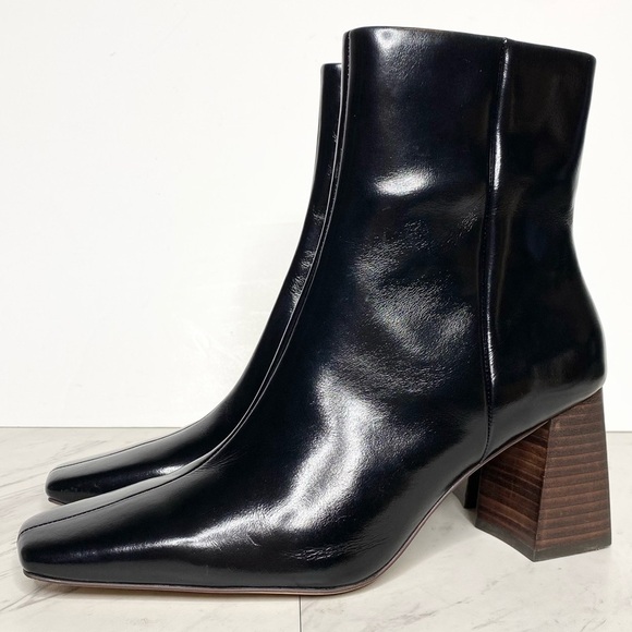 Intentionally Blank Dallas Black Leather Square Toe Heeled Bootie 10 - Picture 1 of 14